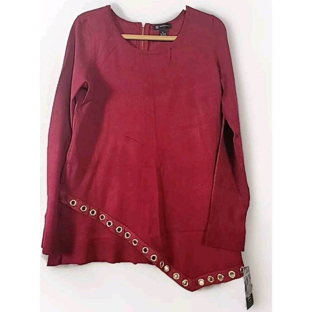 INC International Concepts Women Sweater XL Red Grommet-Hem Embellished Asymmetr